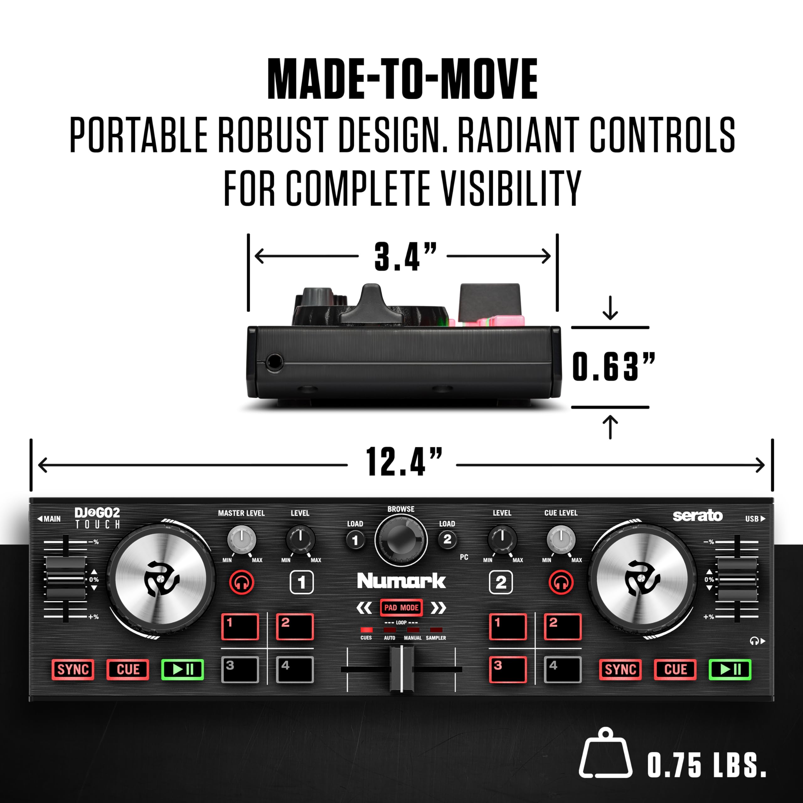 Numark DJ controller with portable robust design and radiant controls compact DJ controller for beginners