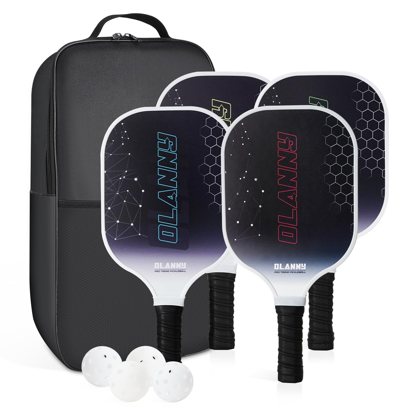 Craques graphite pickleball paddle set with four paddles, three balls, and carrying case