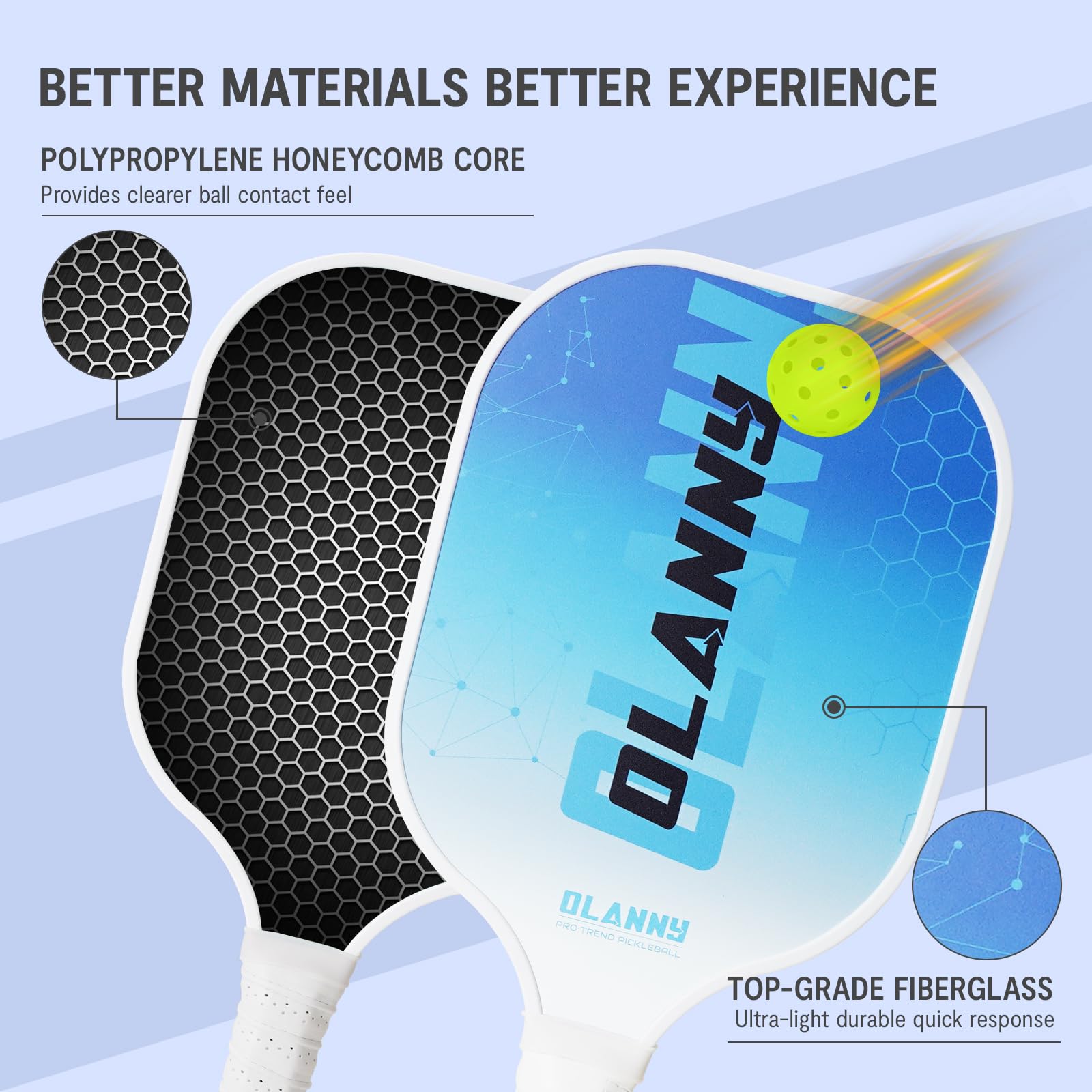 Graphite pickleball paddle set by Craques with polypropylene honeycomb core and top-grade fiberglass surface