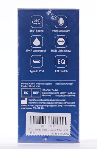 Craques portable waterproof Bluetooth speaker box showing 360 sound voice assistant RGB light and IPX7 waterproof features