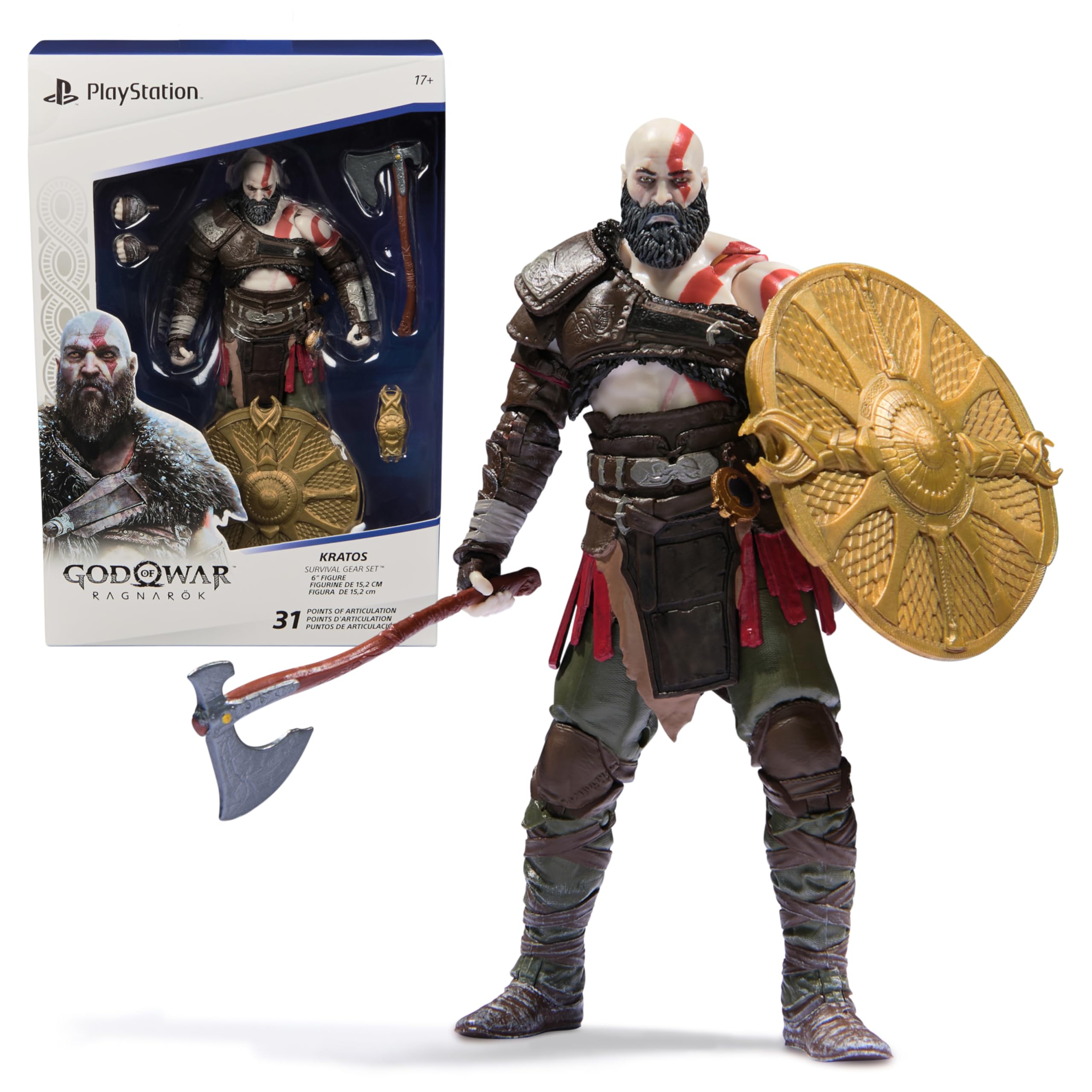 Kratos God of War Ragnarök action figure by craques with axe and shield detailed collectible toy