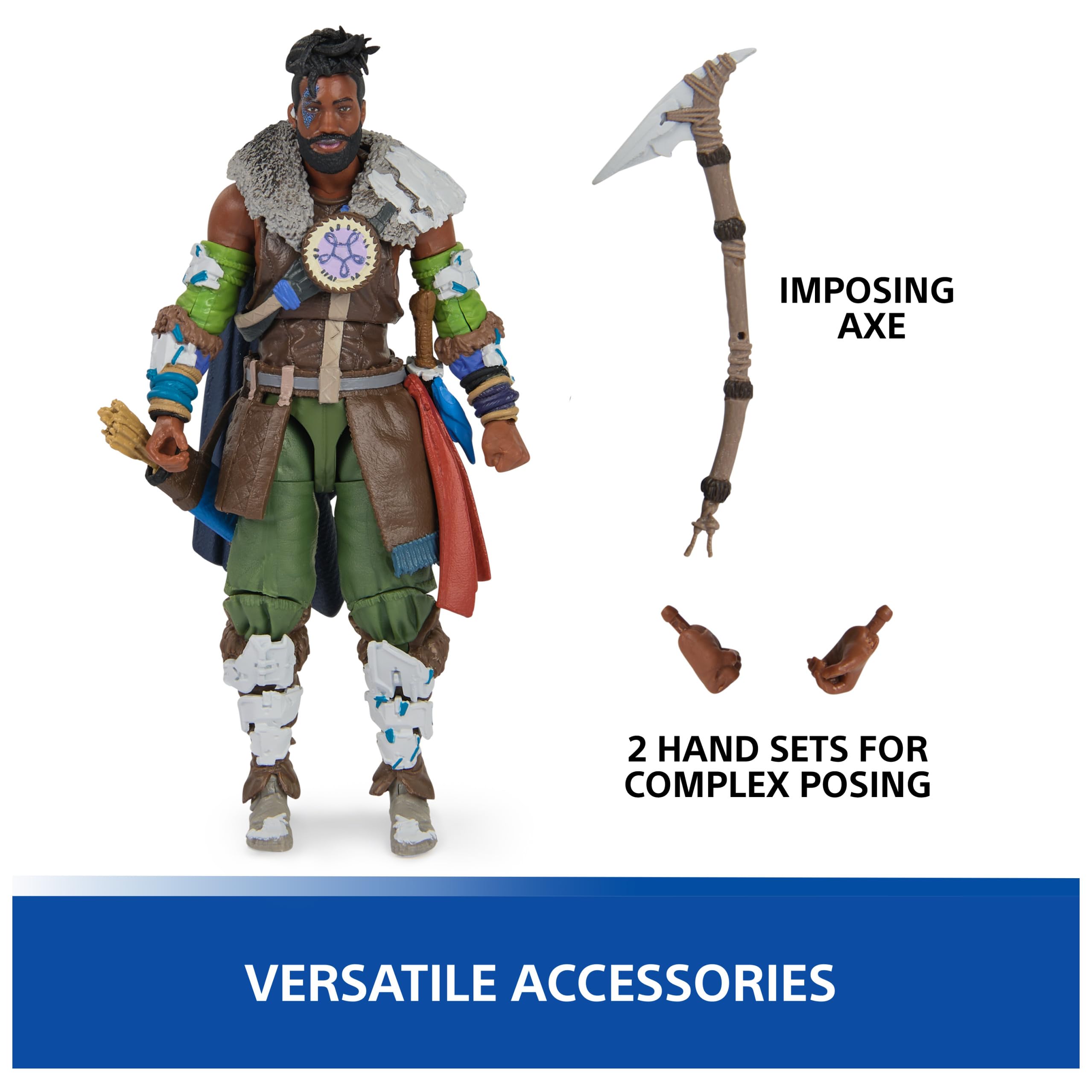 Kratos God of War Ragnarök action figure with imposing axe and two hand sets for versatile posing