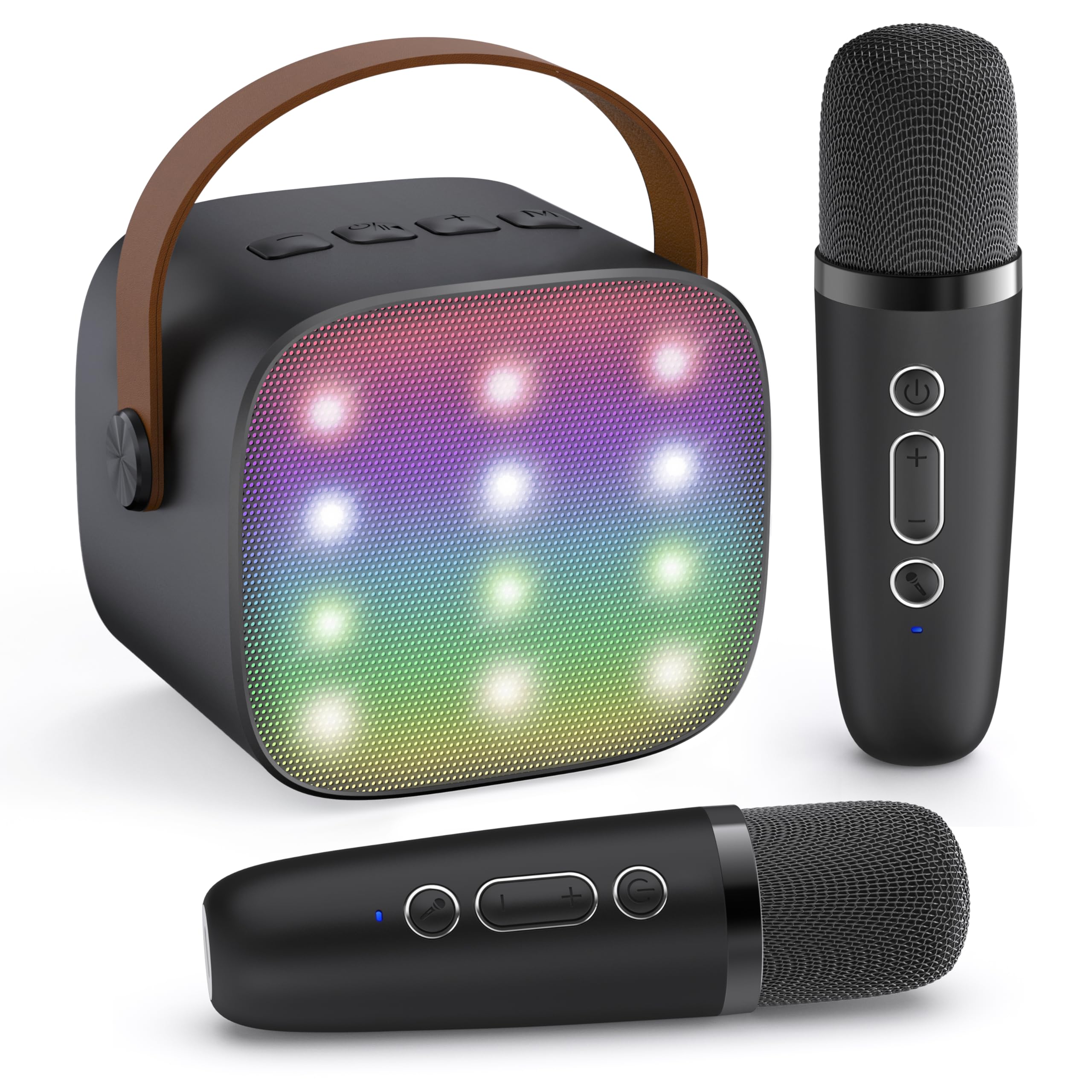 Craques portable karaoke machine for kids with colorful LED lights and two wireless microphones