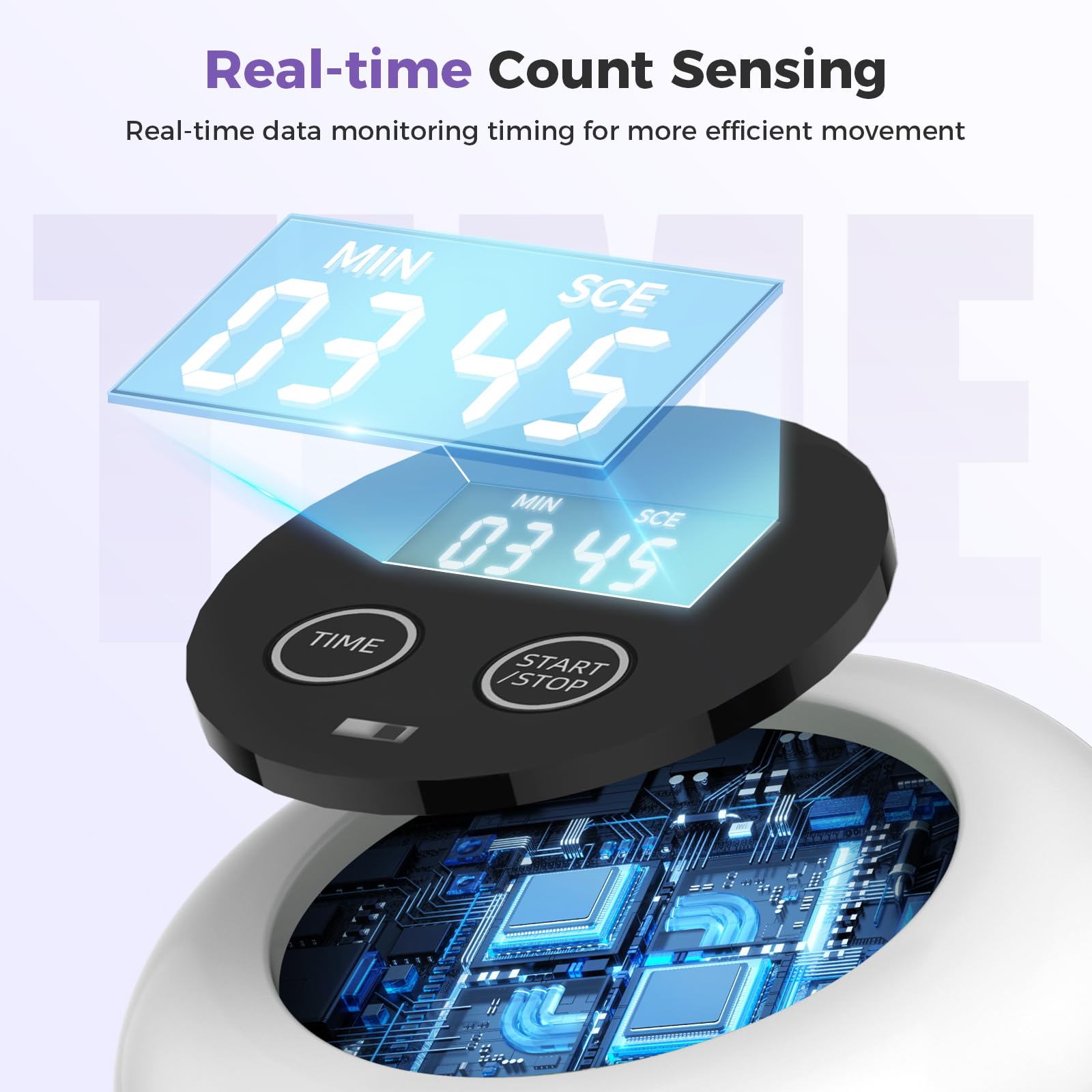 Real-time count sensing digital display for portable pilates reformer machine showing time and score