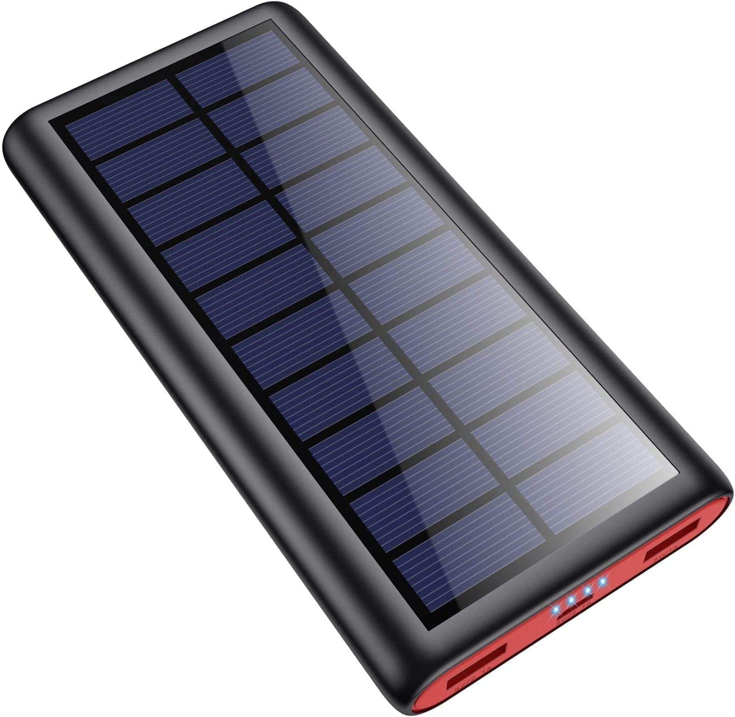 Craques black portable solar charger power bank with built-in solar panel and LED indicator lights