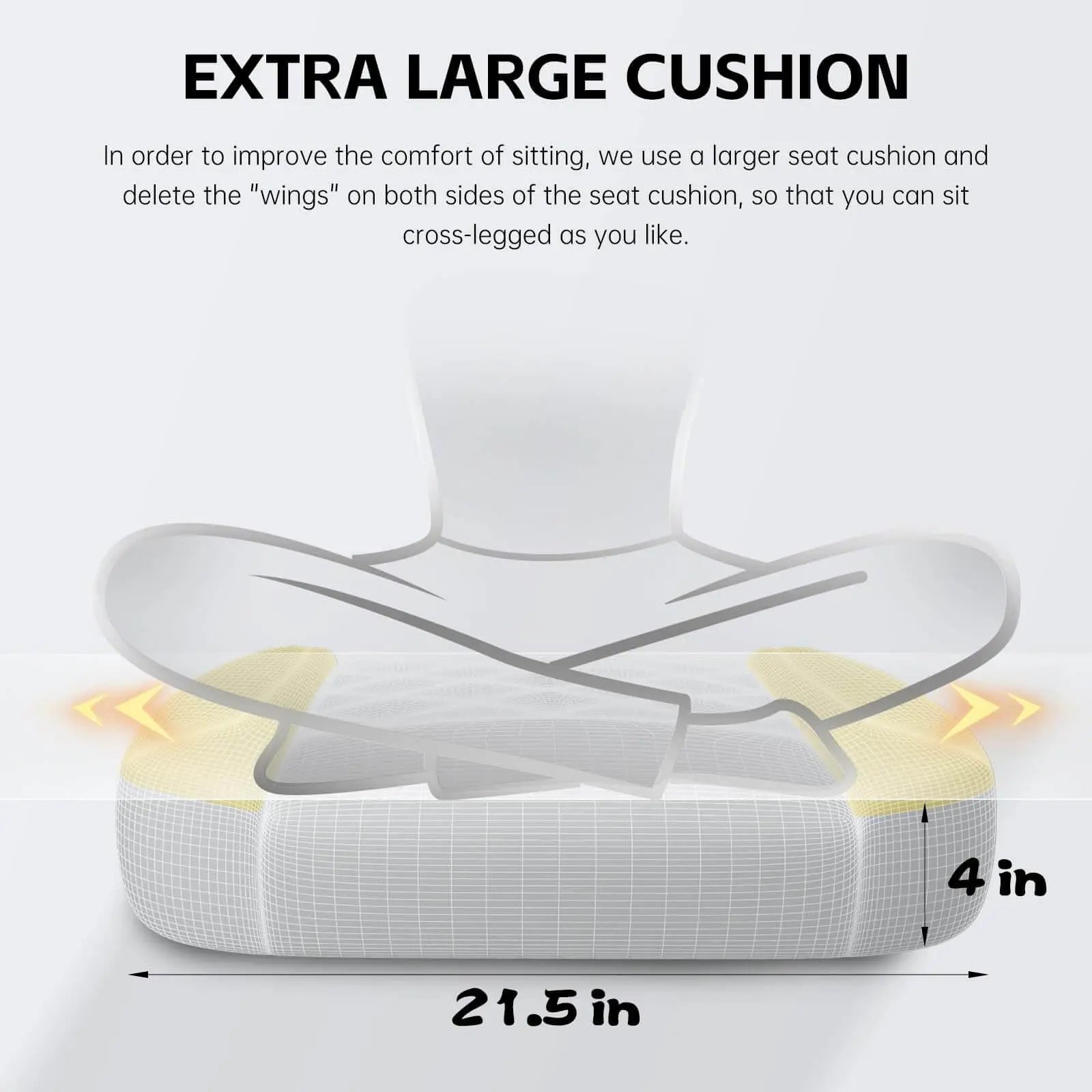 Ergonomic gaming chair for adults with extra large 21.5 inch wide and 4 inch thick seat cushion for comfort