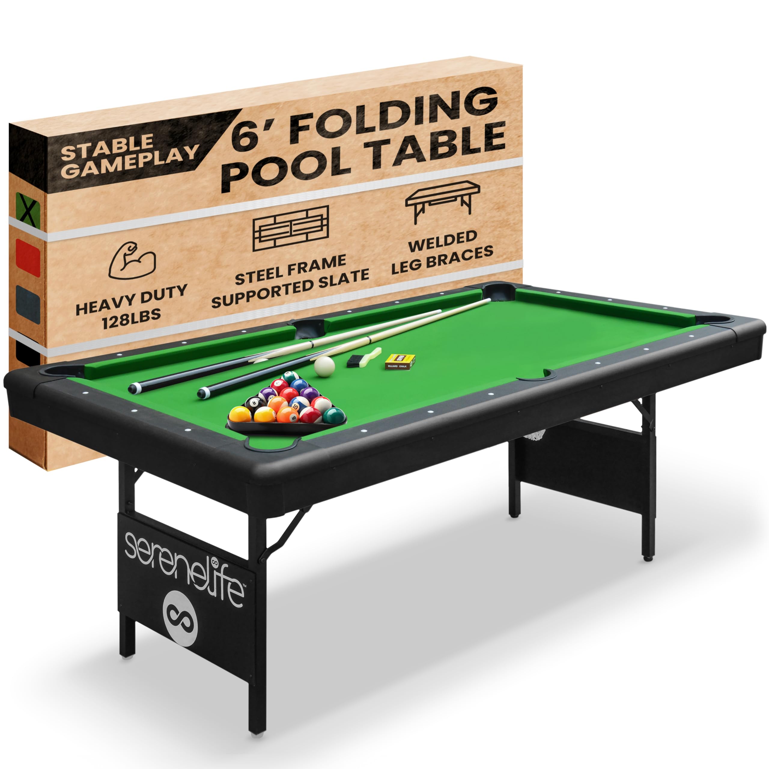 Craques foldable pool table for home 6 foot with steel frame and green playing surface