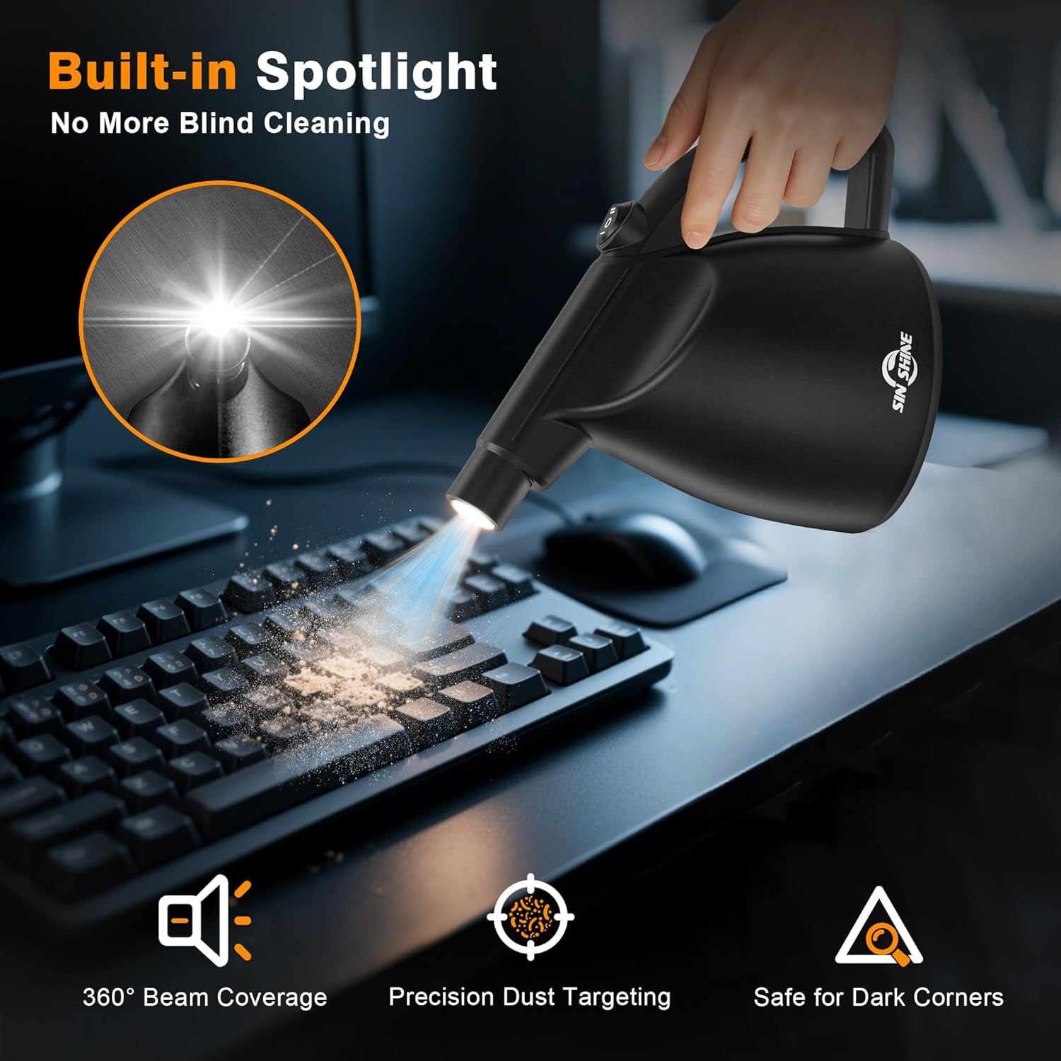 craques electric air duster for electronics with built-in spotlight cleaning keyboard dust