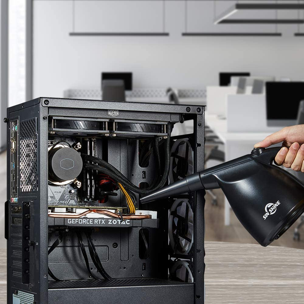 Electric air duster for electronics cleaning dust from a desktop computer interior components