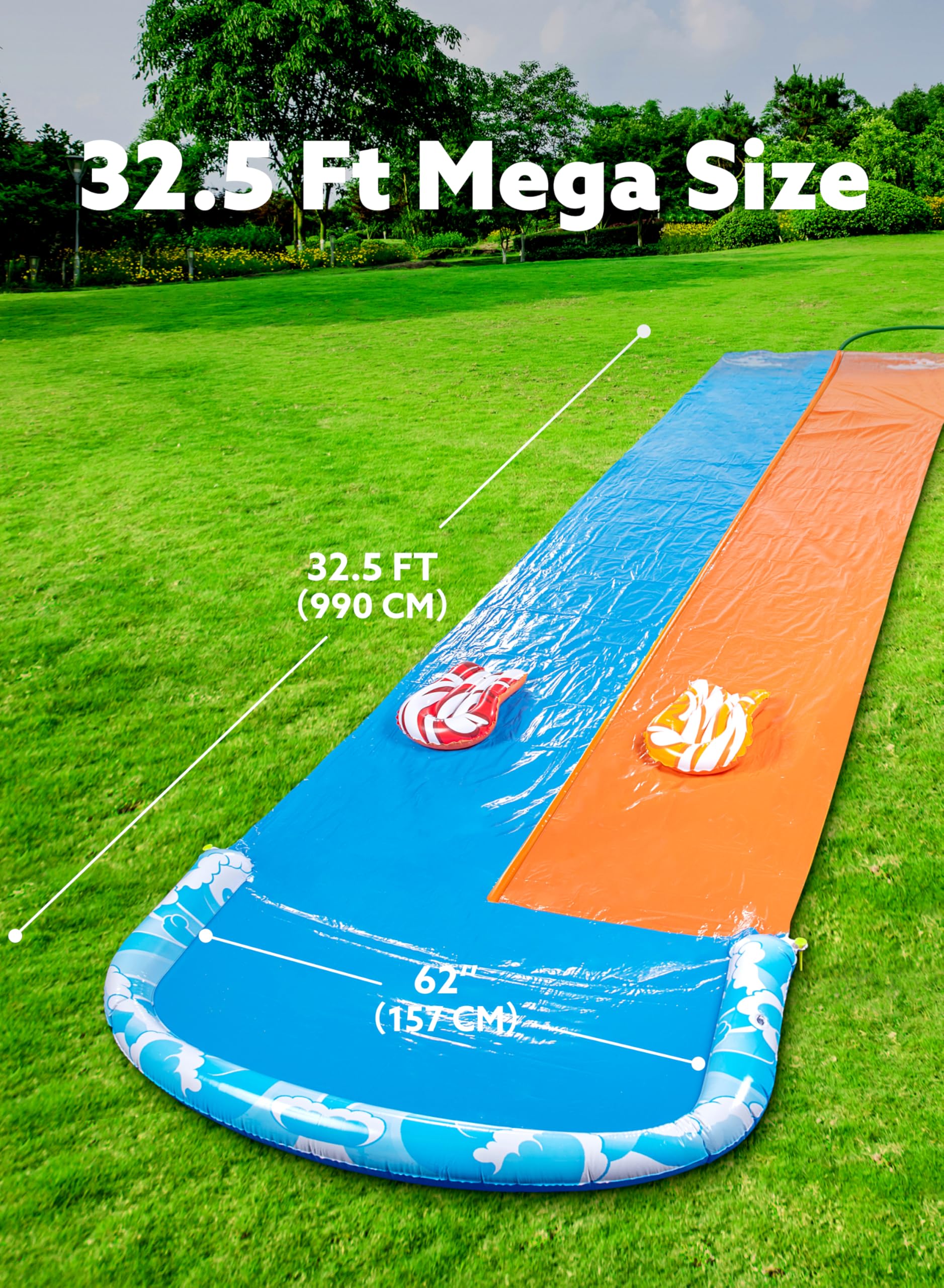 Craques 32.5 ft mega size backyard water slide for kids with dual lanes on green lawn