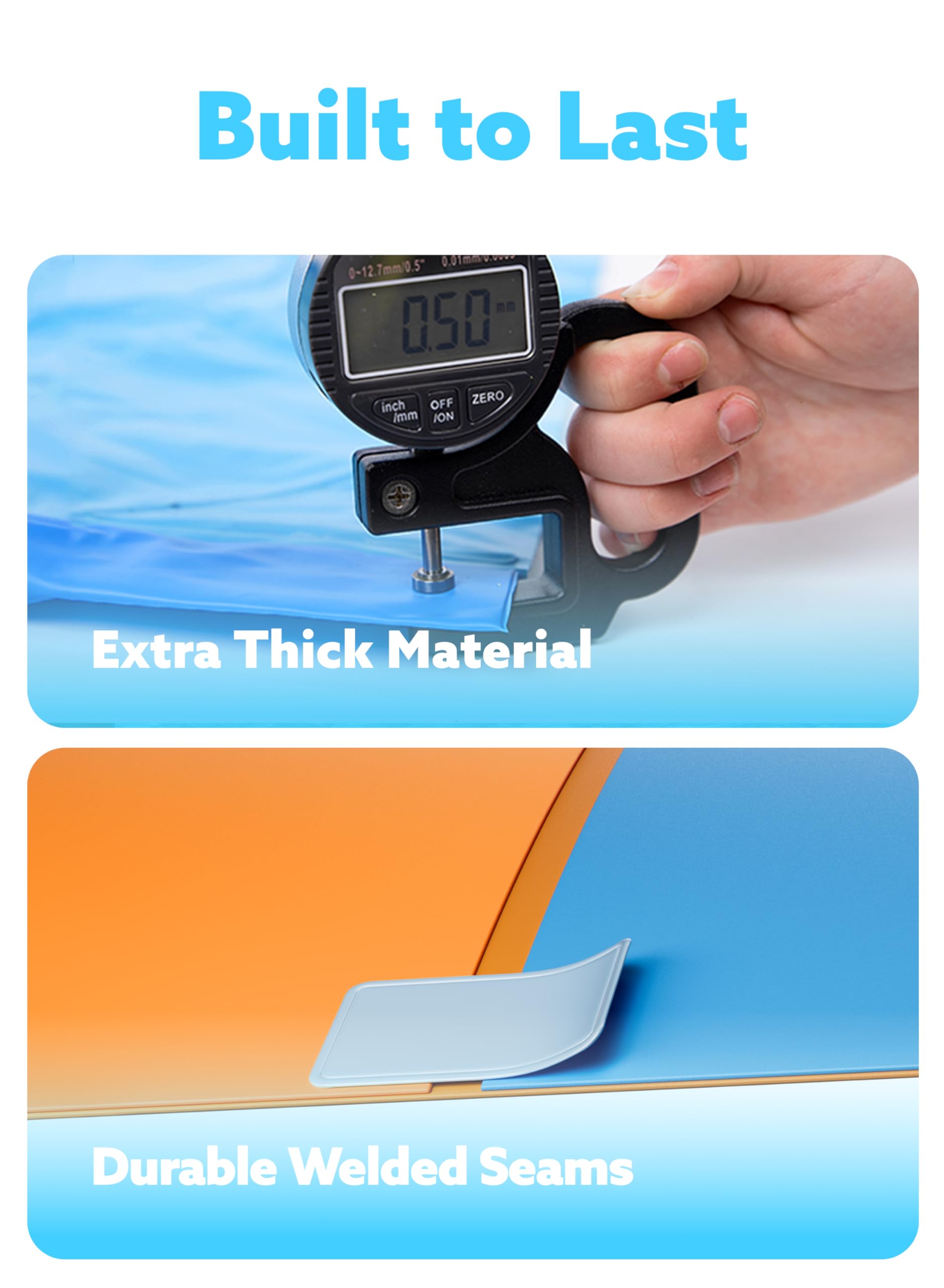 Close-up showing extra thick material and durable welded seams of backyard water slide for kids