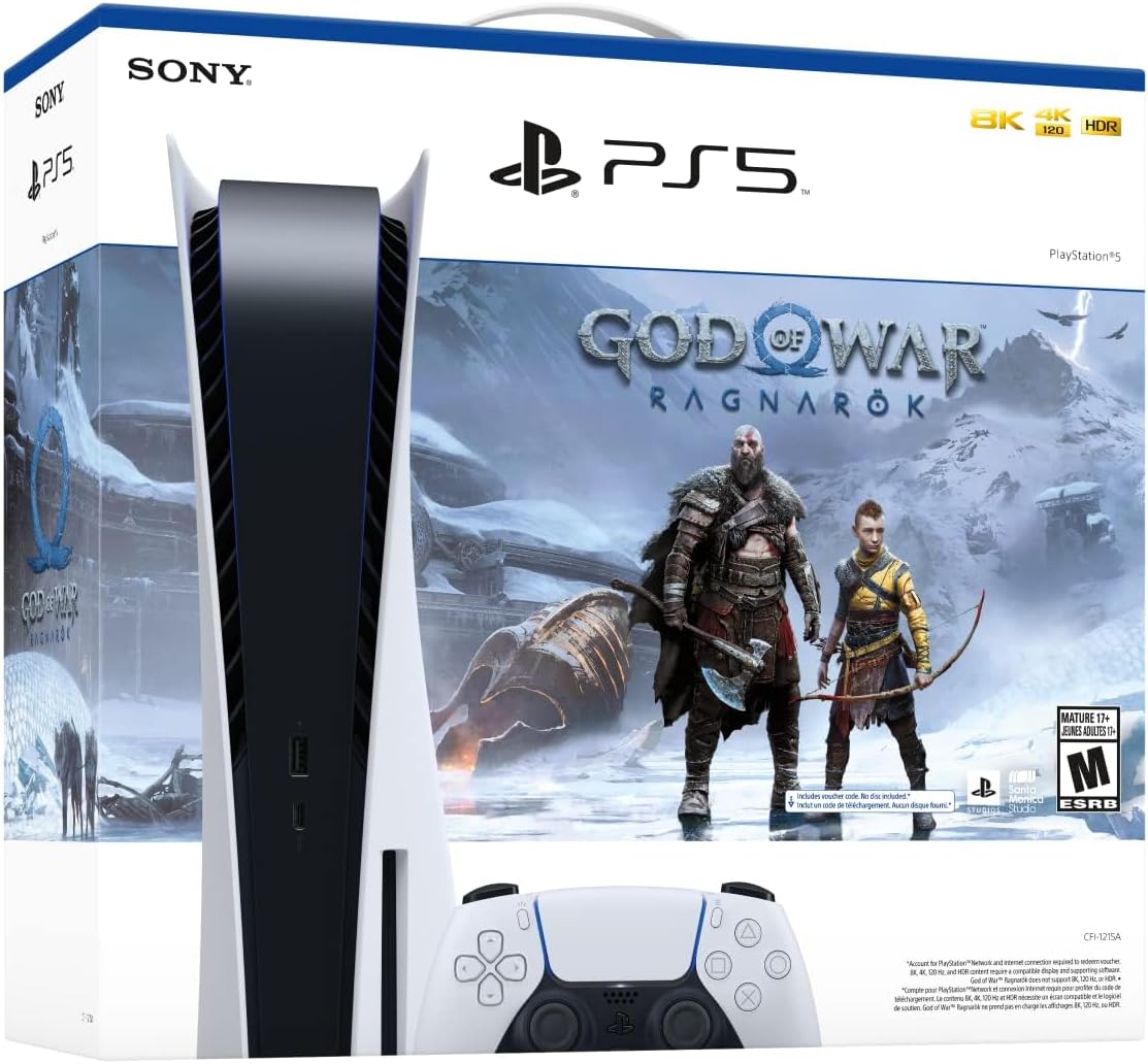Sony PlayStation 5 God of War Bundle featuring PS5 console and God of War Ragnarok game packaging