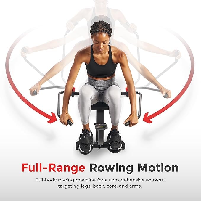 Craques compact rowing machine for home gym demonstrating full-range rowing motion targeting legs back core and arms