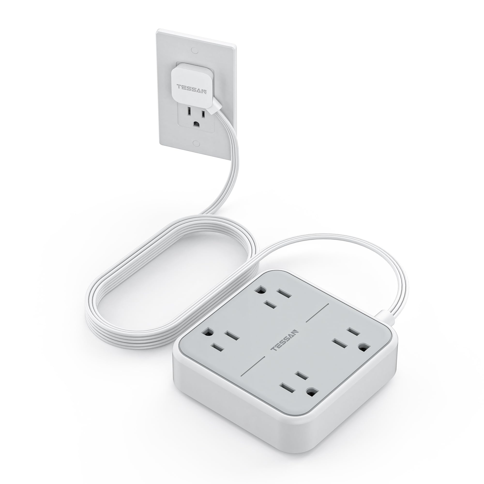 Craques white flat plug extension cord 5 feet with four outlets and compact design