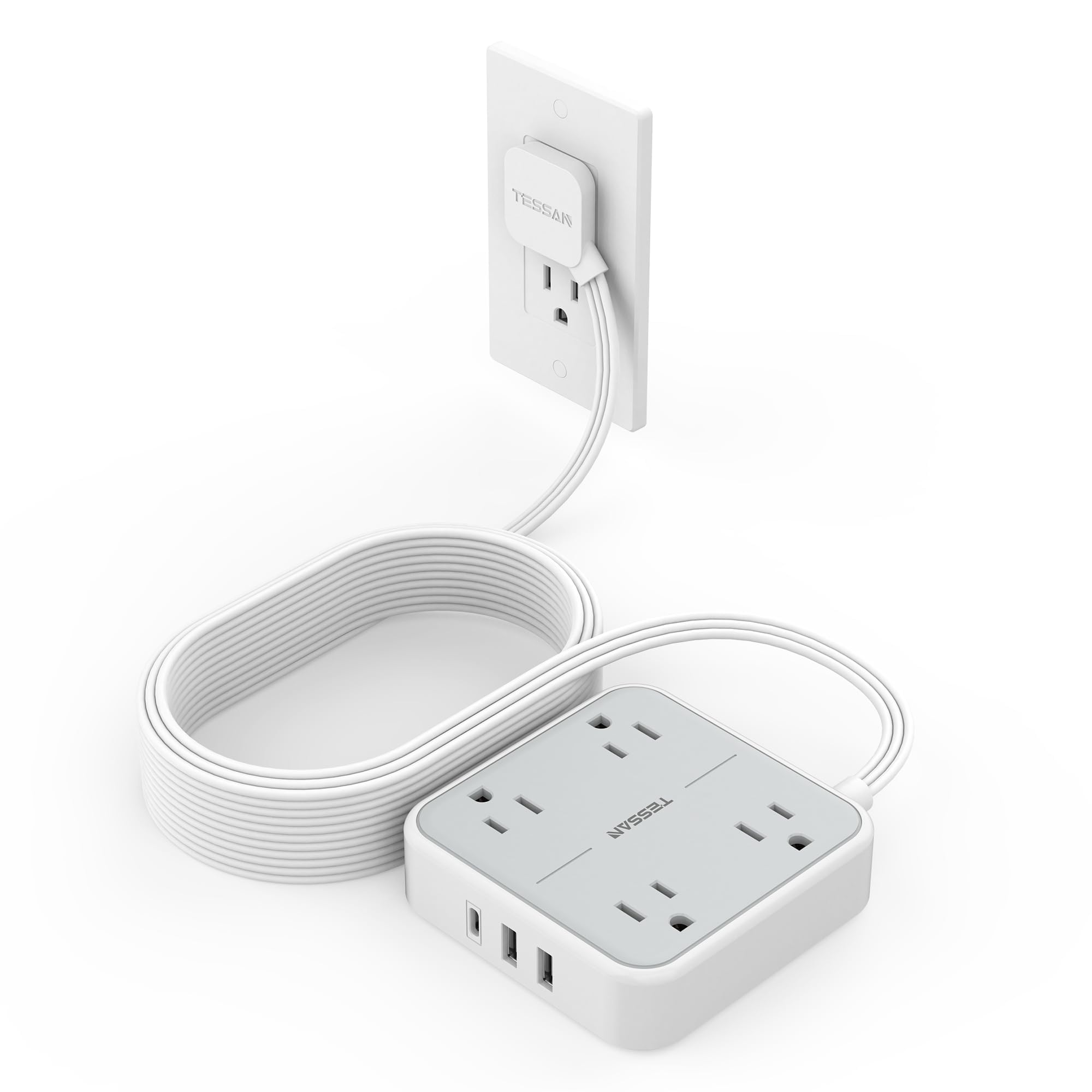 Craques flat plug extension cord 5 feet with multiple outlets and