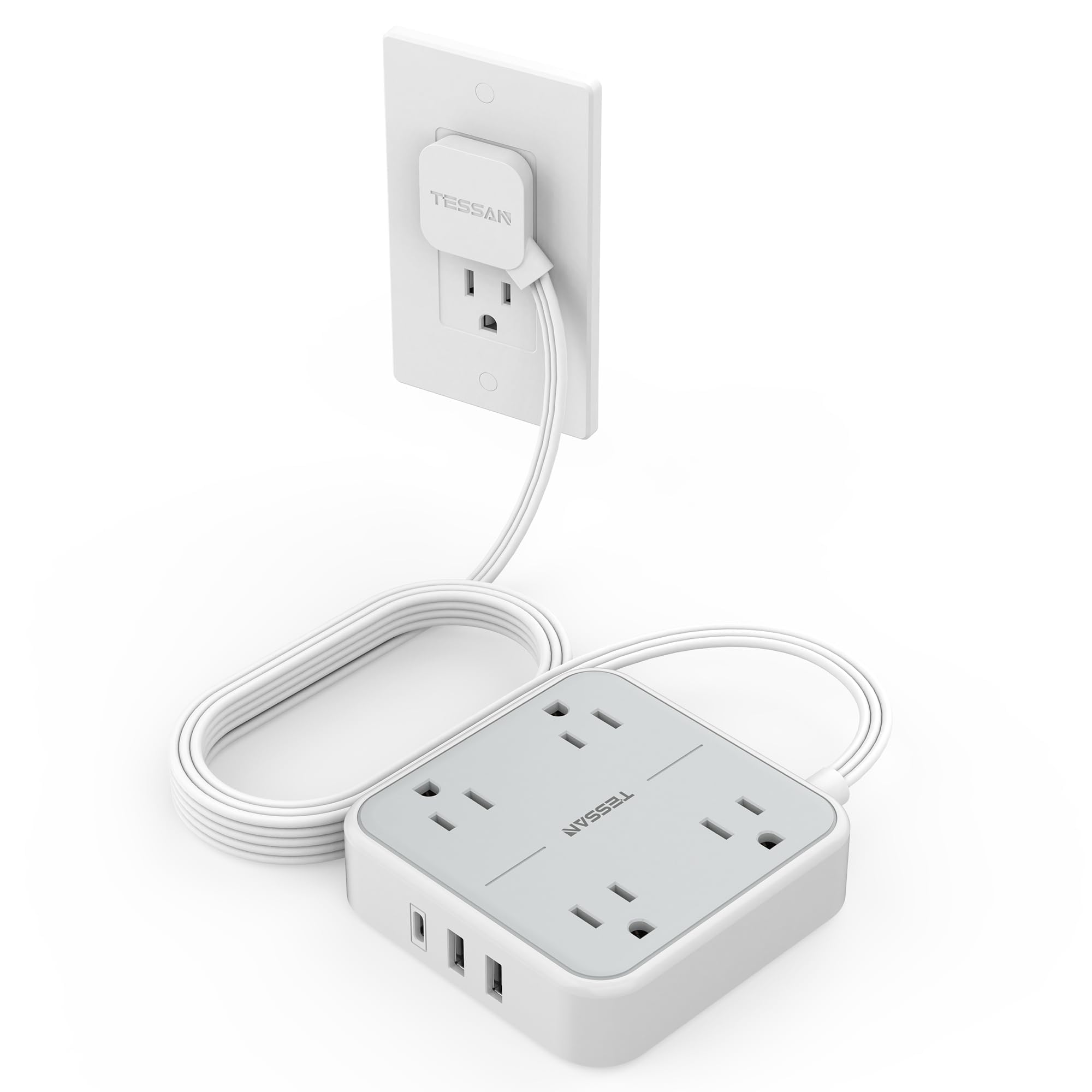 Craques flat plug extension cord 5 feet with four outlets and three USB ports