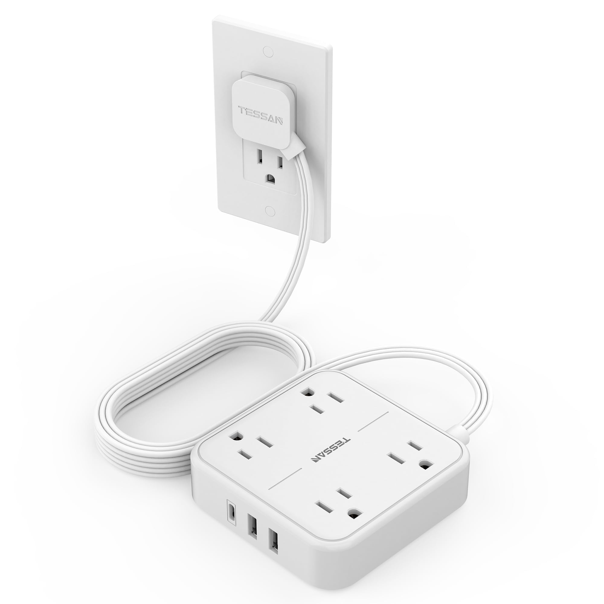 Craques flat plug extension cord 5 feet with multiple outlets