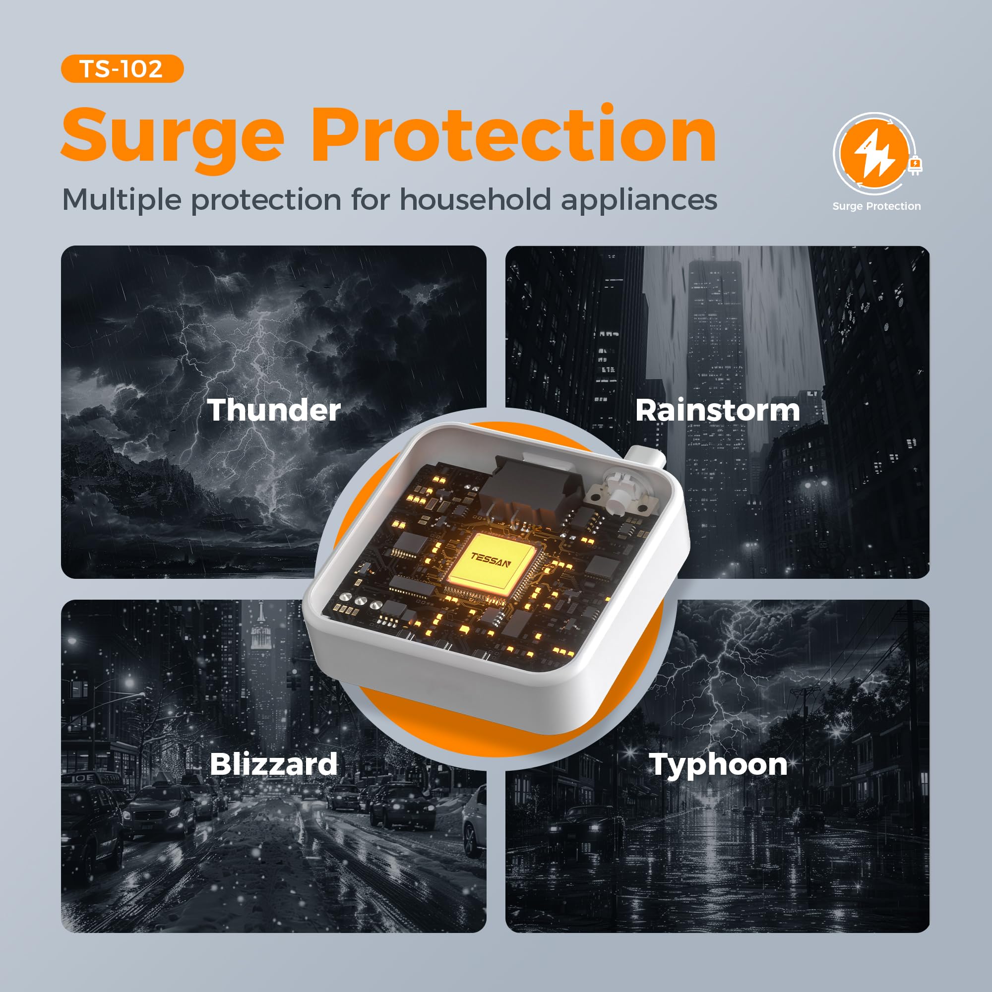 craques flat plug extension cord 5 feet with surge protection for thunder rainstorm blizzard and typhoon