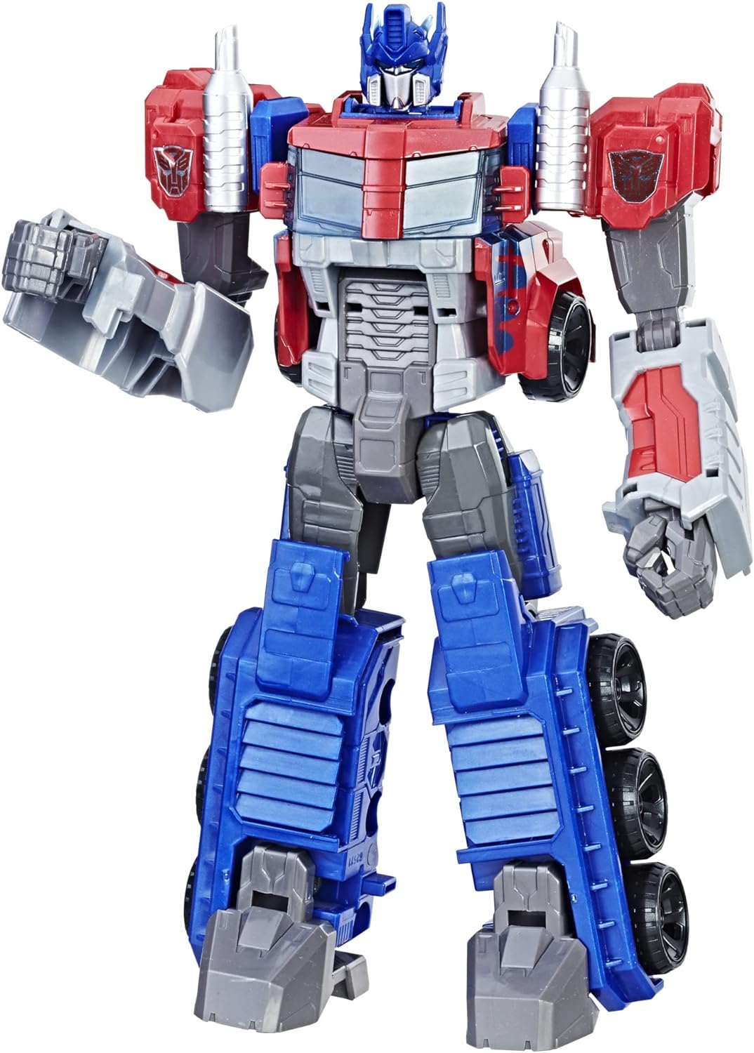 Craques Optimus Prime action figure in red blue and gray with detailed robot design and wheels