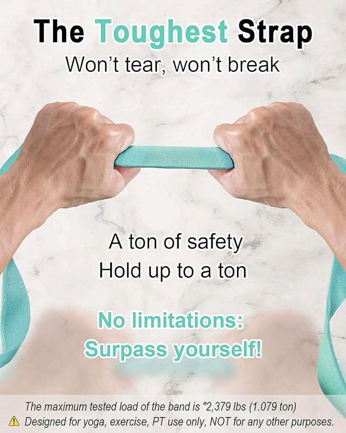 Hands pulling the toughest strap of an adjustable yoga mat carrier by craques showing its strength and safety features