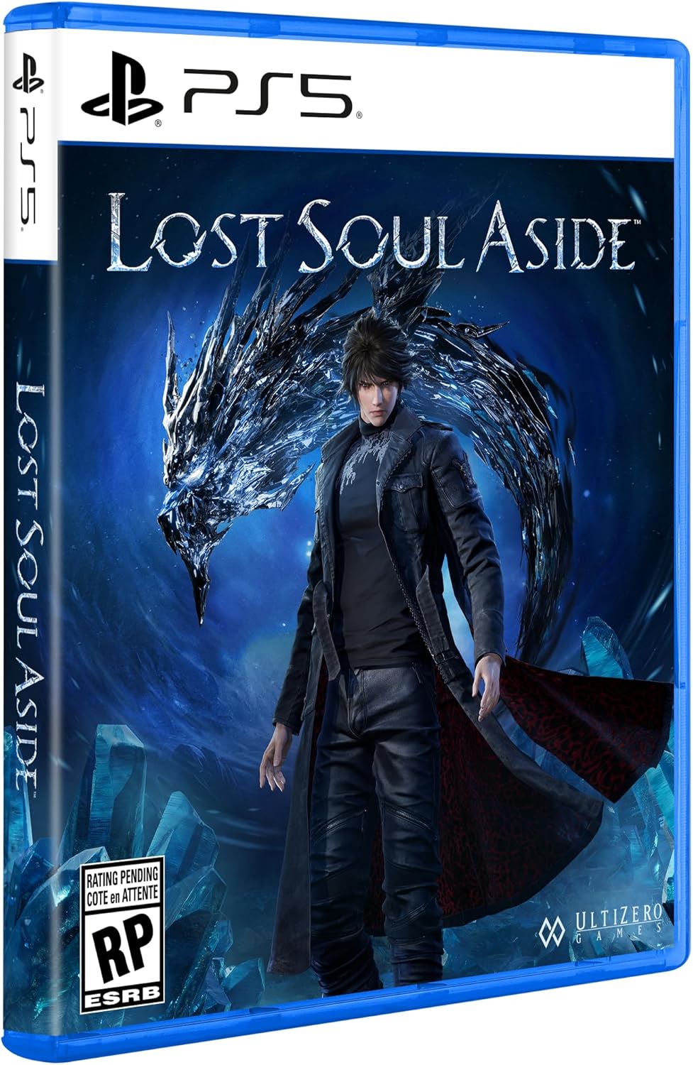 Lost Soul Aside PS5 game cover featuring a male character with a dark dragon on the blue background
