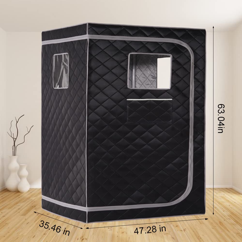 Craques full size steam sauna tent in black with quilted design and transparent windows