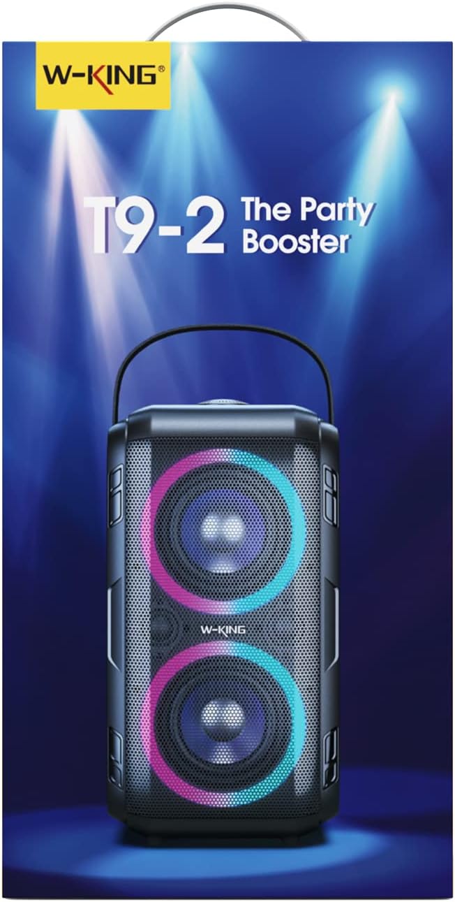 W-King T9-2 portable party Bluetooth speaker with colorful LED lights and handle for easy carrying