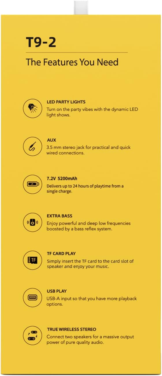 Craques T9-2 portable party Bluetooth speaker with LED party lights and extra bass