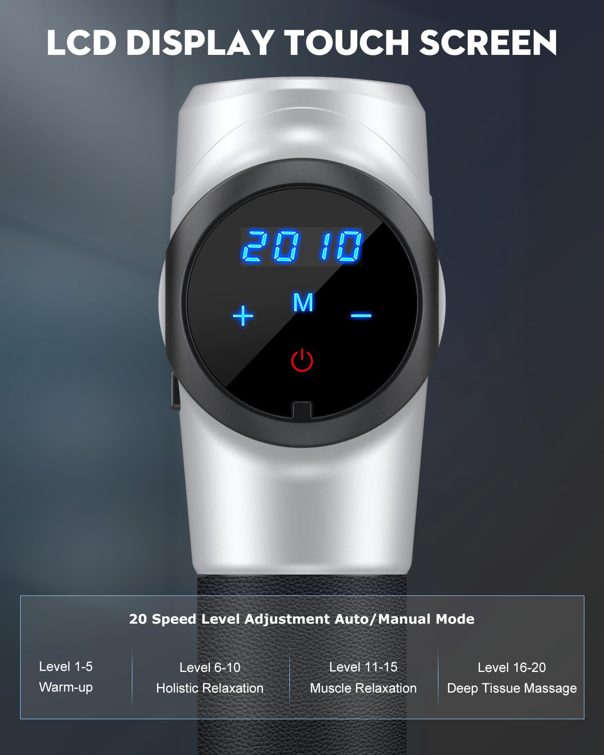 Craques deep tissue massage gun with LCD display touch screen and 20 speed level adjustments