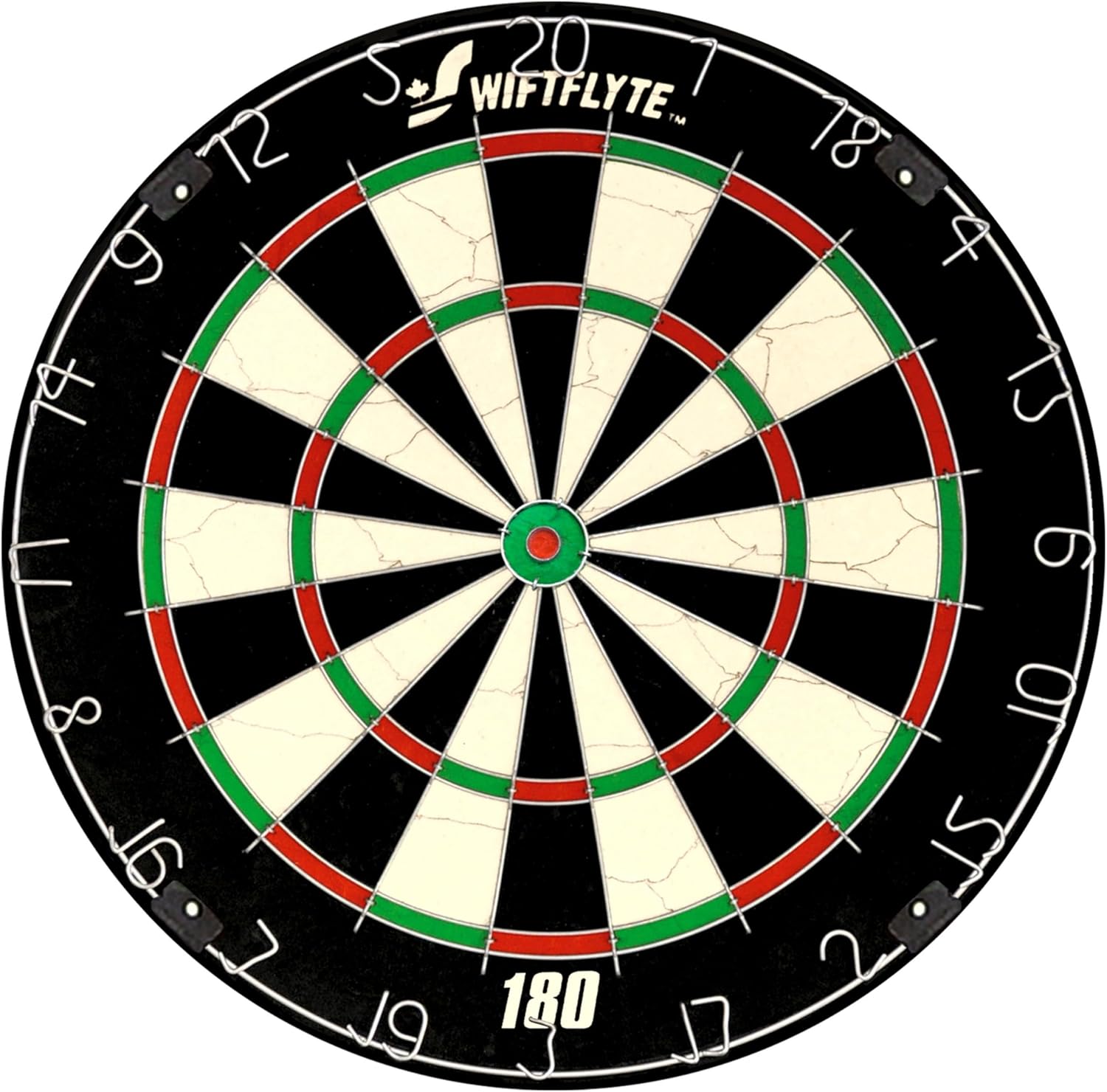 Witflyte bristle dartboard with black, white, red, and green segments for bristle dartboard cabinet set
