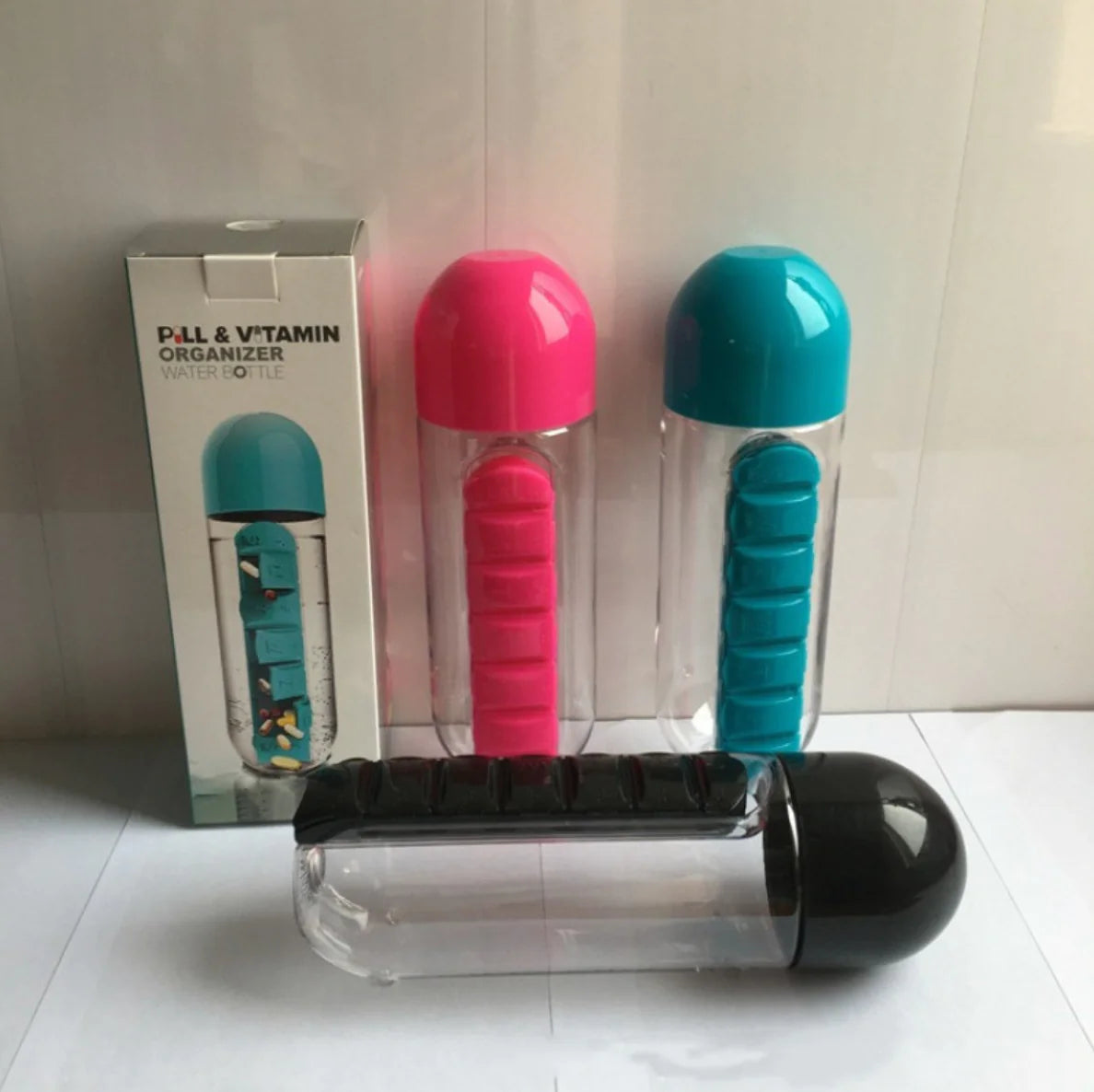 Craques Hybrid Pill Bottle Water Bottle with Daily Organizer craques