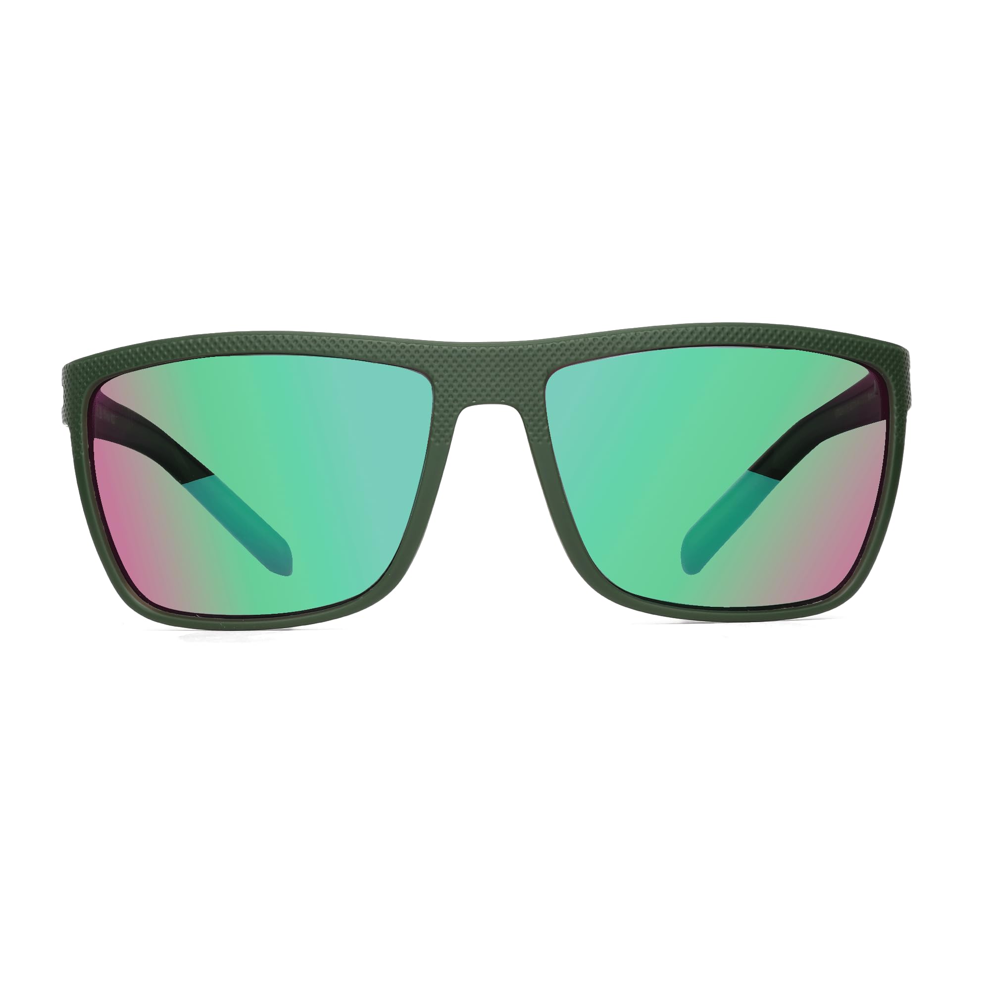 Craques men's polarized sunglasses with green mirrored lenses and textured dark green frame