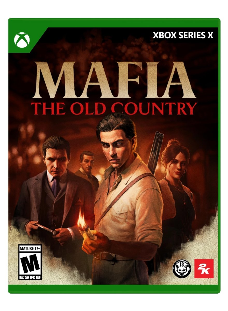 Mafia The Old Country Xbox Series X game cover featuring four characters with vintage style and dark background