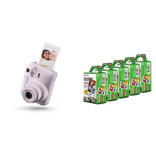 Fujifilm Instax Mini 12 instant camera in lavender with instant photo and multiple film packs
