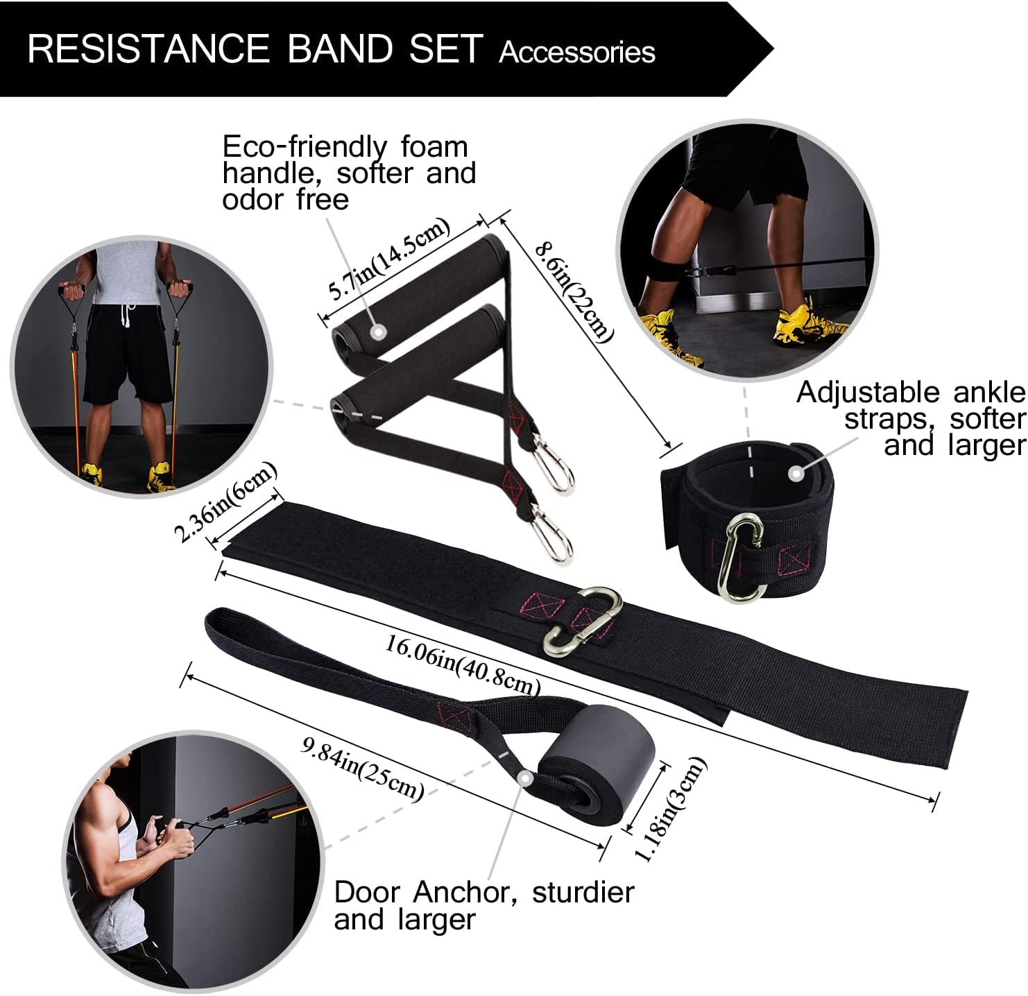 Resistance Bands with Handles - Designed for American Body Types Exercise Workout Tubes Men Women Includes Large Ankle