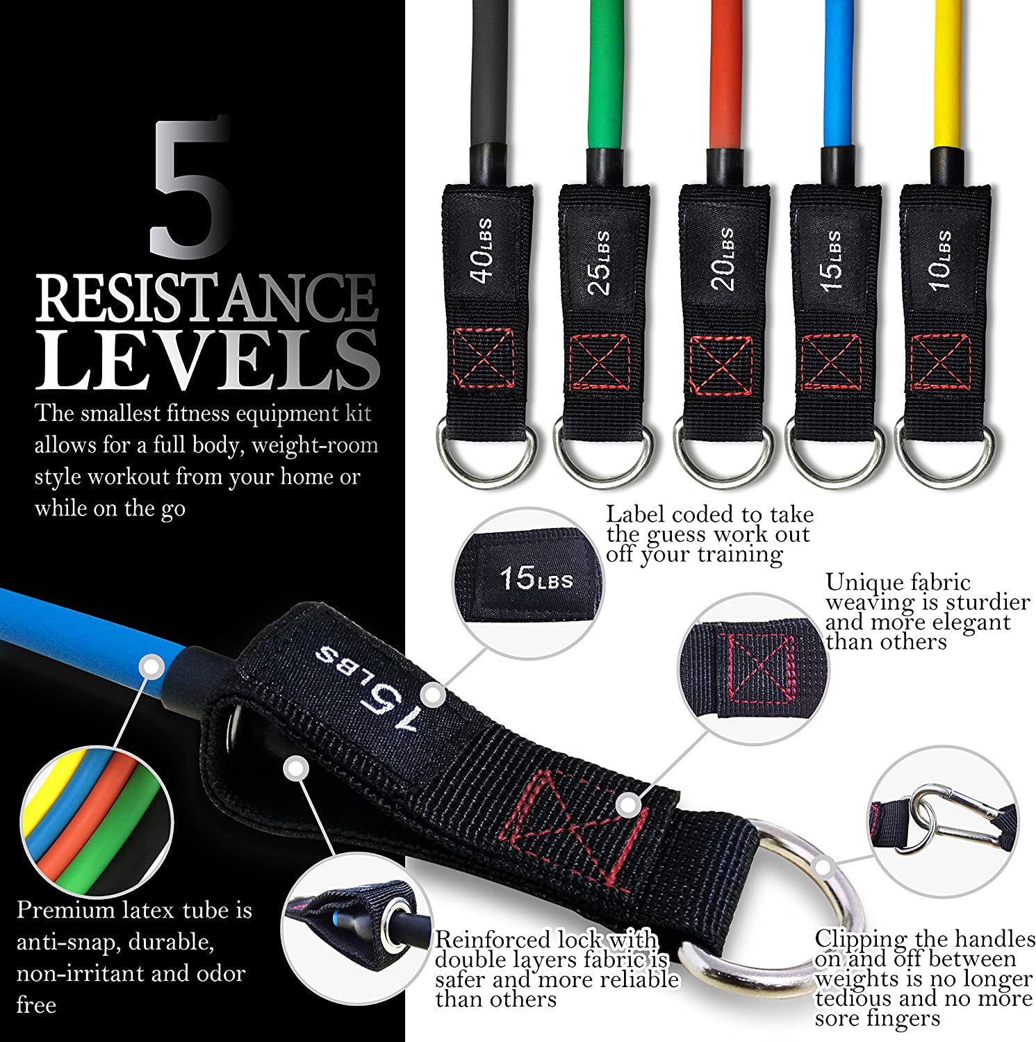 Resistance Bands with Handles - Designed for American Body Types Exercise Workout Tubes Men Women Includes Large Ankle