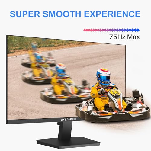 27 inch curved gaming monitor by craques showing smooth go-kart racing with 75Hz max refresh rate