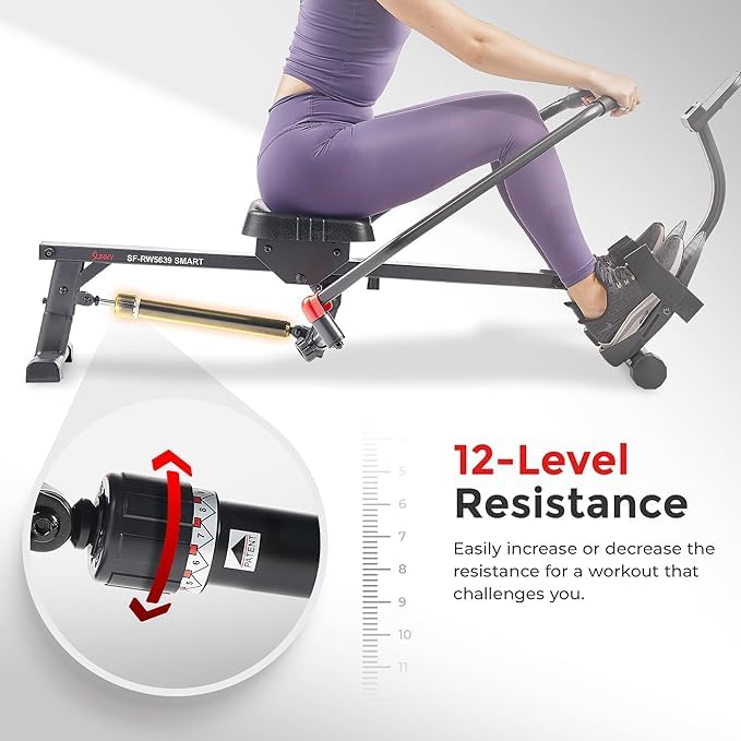 Sunny Health & Fitness Smart Compact Full Motion Rowing Machine, Full-Body Workout