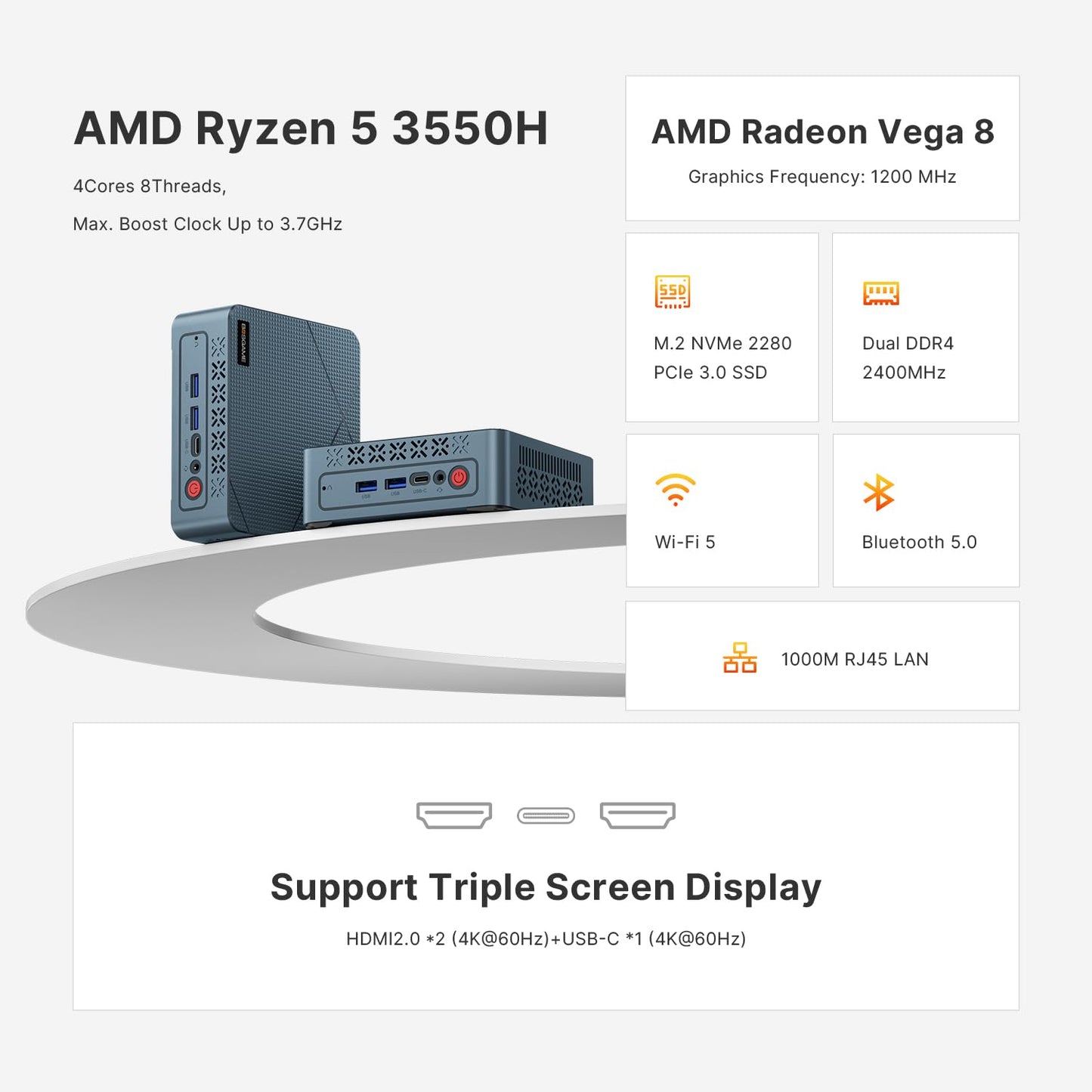 BOSGAME P4 Gaming Mini PC Ryzen 7 5700U 32GB RAM 1TB NVMe M.2 2280 SSD Windows 11 Pro Mini Computers