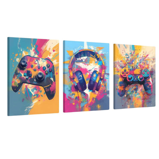 3 Pcs 16" x12'' Framed Gaming Room Decor Canvas Wall Art Video Game Art Prints Framed