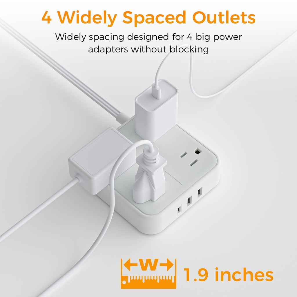 Flat Plug Extension Cord Indoor 5 Feet, Power Bars with Surge Protector - craques