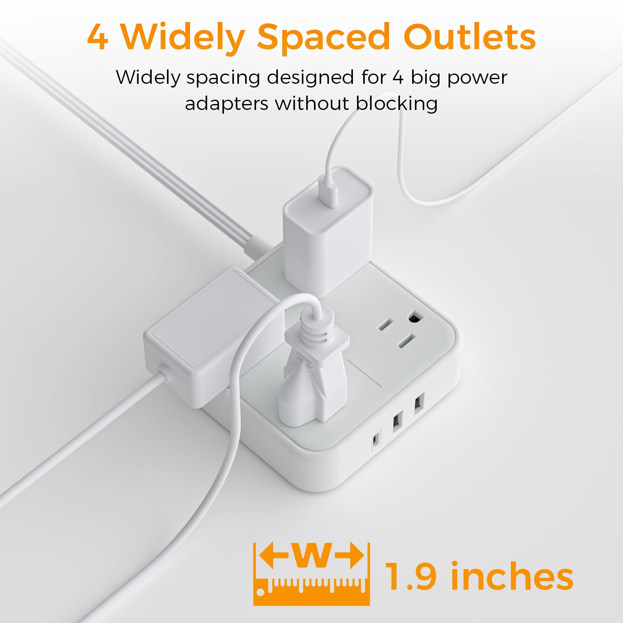 Flat Plug Extension Cord Indoor 5 Feet, Power Bars with Surge Protector - craques