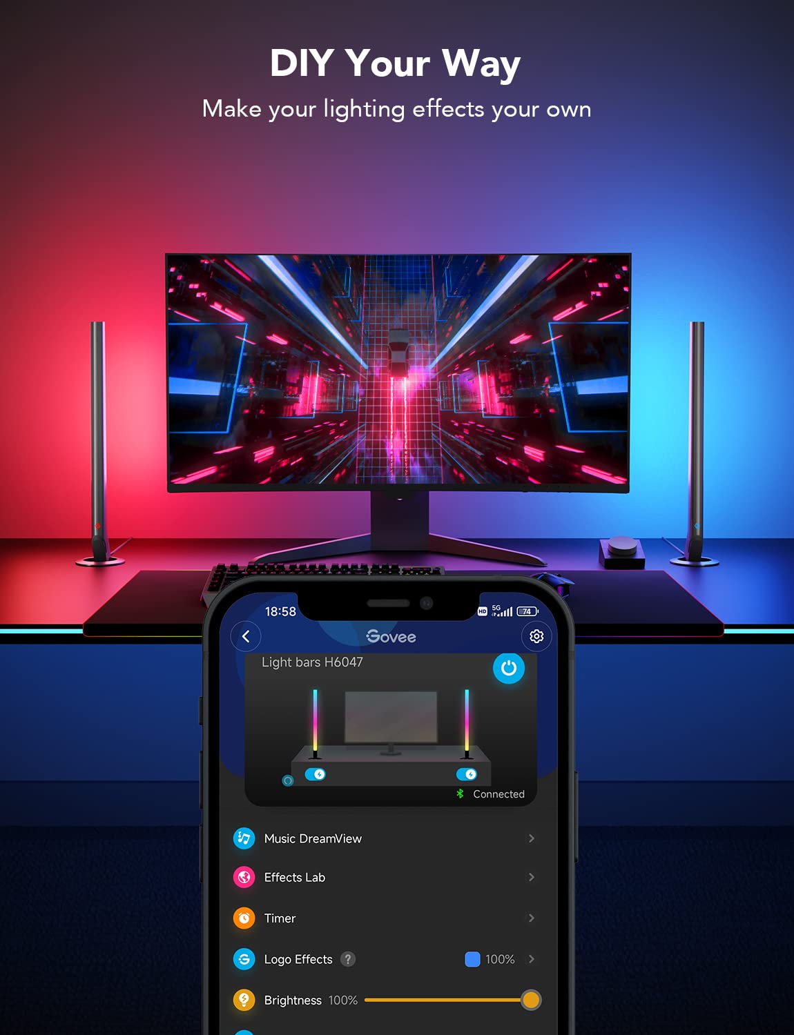 Govee RGBIC Gaming Light Bars H6047 with Smart Controller, Wi-Fi Smart LED Gaming Lights