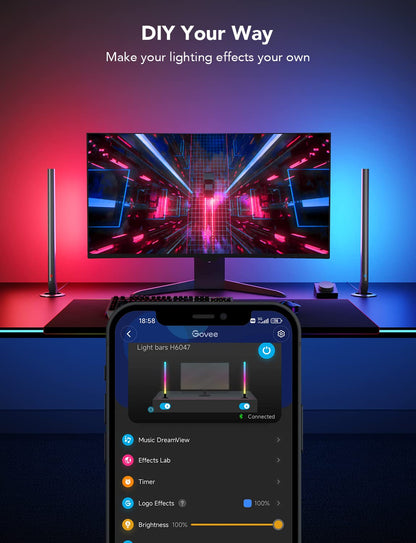 Govee RGBIC Gaming Light Bars H6047 with Smart Controller, Wi-Fi Smart LED Gaming Lights