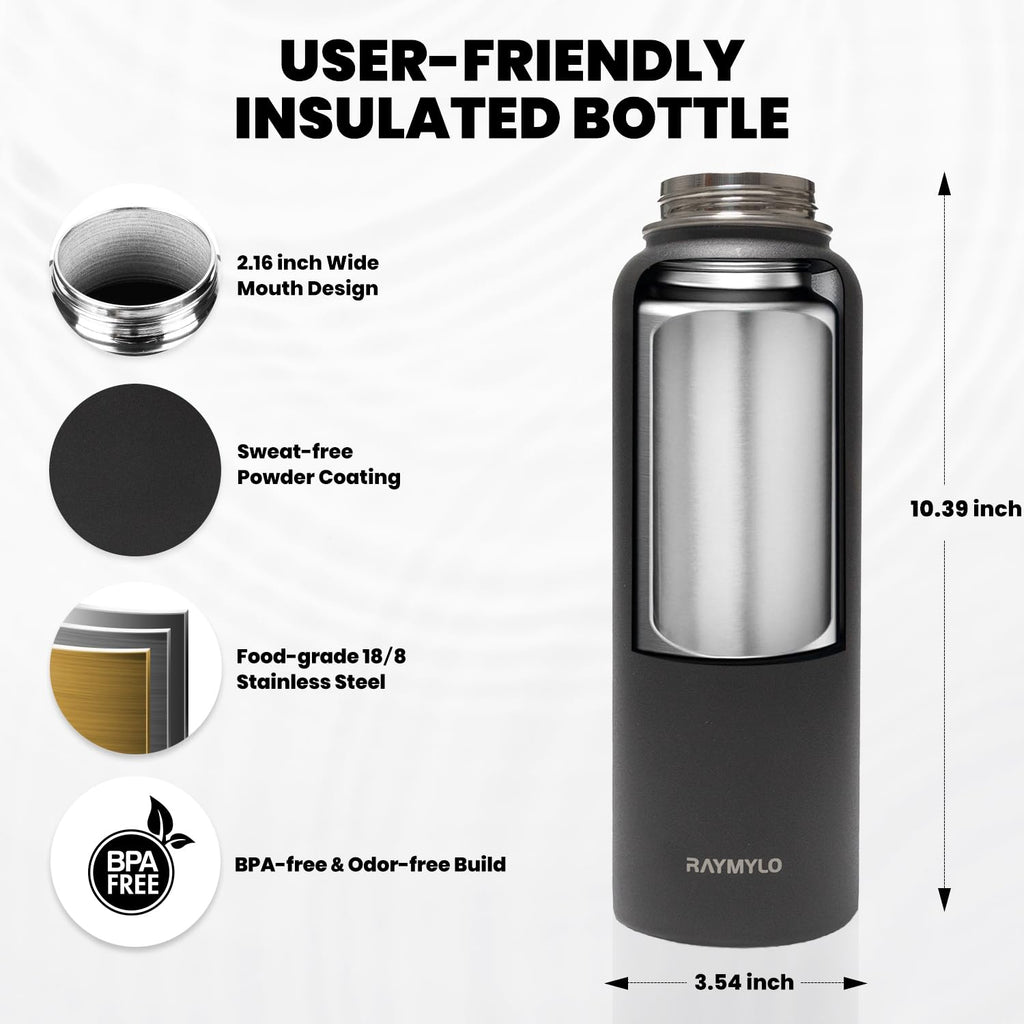 RAYMYLO One Gallon Water Bottle Insulated Triple Walled Vacuum Stainless Steel (Cold for 48 Hrs) Leak Proof & BPA-Free