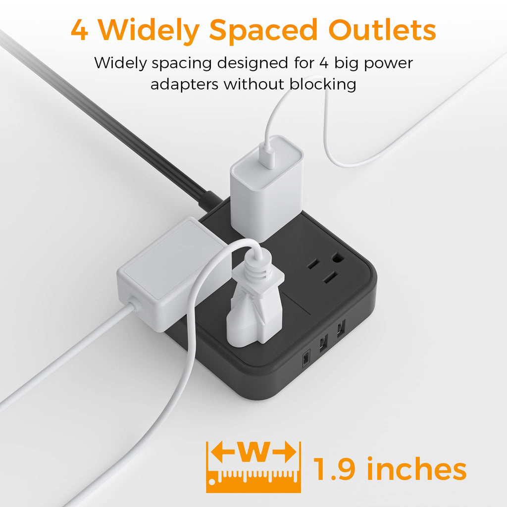 Flat Plug Extension Cord Indoor 5 Feet, Power Bars with Surge Protector - craques