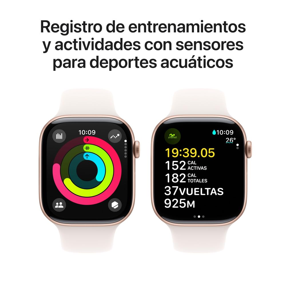 Apple Watch Series 10 [GPS 42mm] Smartwatch with Rose Gold Aluminium Case with Light Blush Sport Band. Fitness Tracker, ECG App, Always-On Retina Display, Water-Resistant - craques