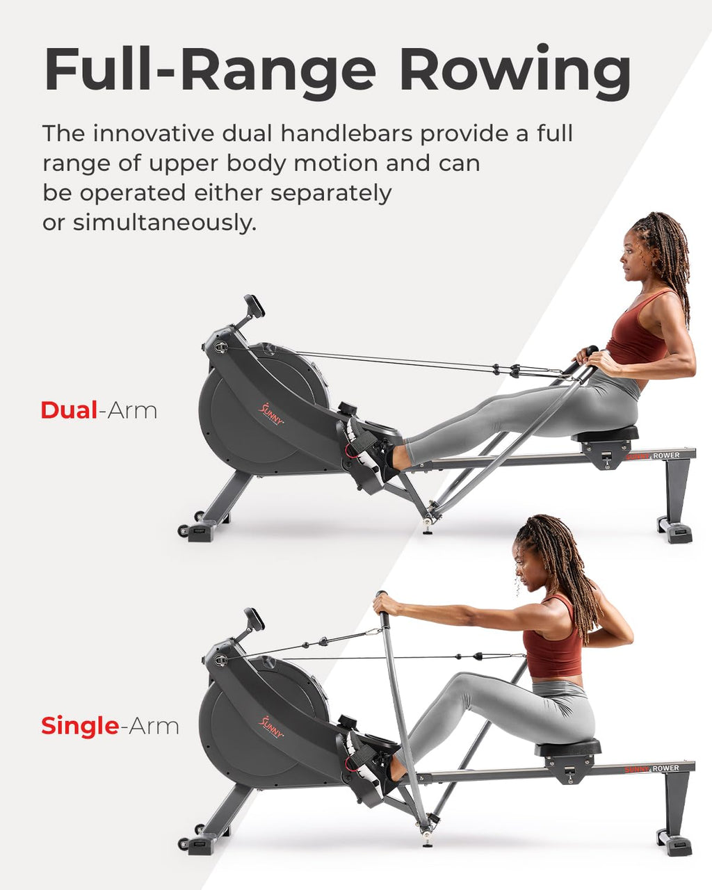 Sunny Health & Fitness Smart Compact Full Motion Rowing Machine, Full-Body Workout - craques