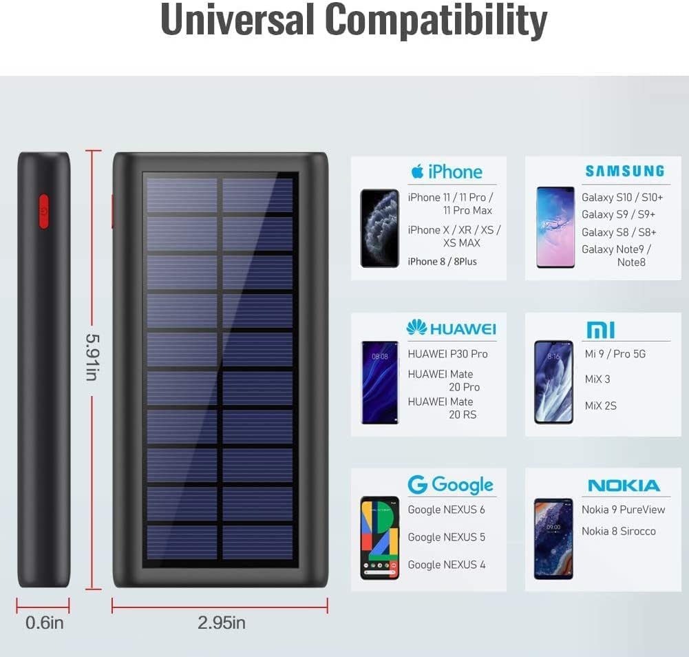 Solar Charger,26800mAh Solar Battery Power Bank Portable Panel Charger with LEDs and 2 USB Output Ports