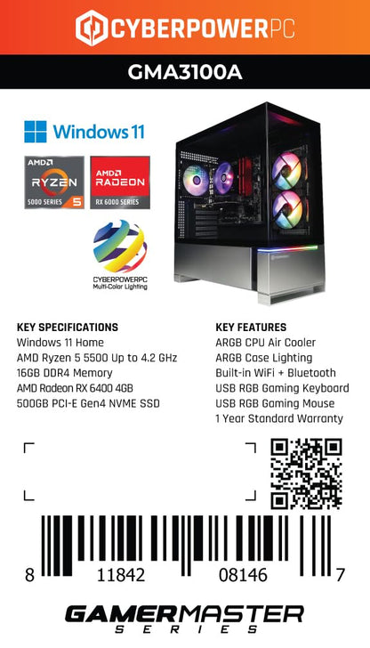 CYBERPOWERPC Gamer Master Gaming PC, AMD Ryzen 7 8700F 4.1GHz, GeForce RTX 4060 Ti 8GB
